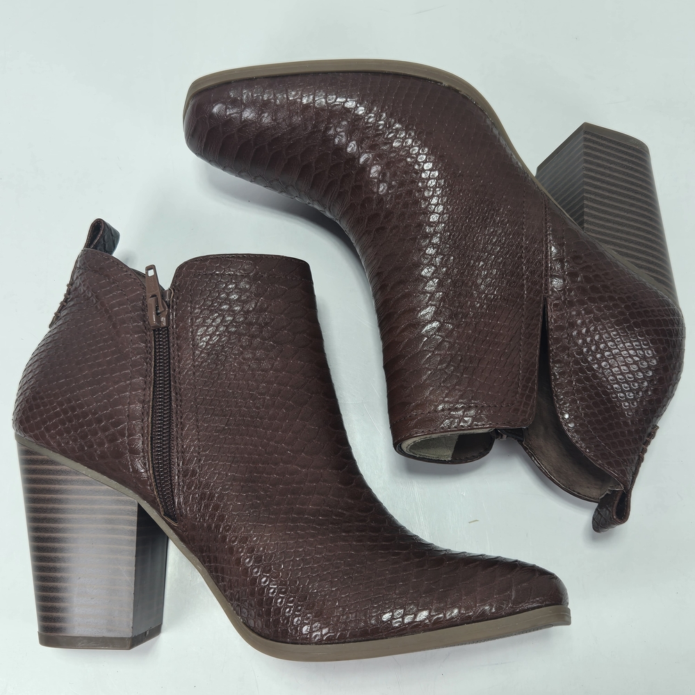 Sun + Stone Pollyy Walnut Textured Snake Skin Animal Print Ankle Booties Size 9 - Picture 7 of 16